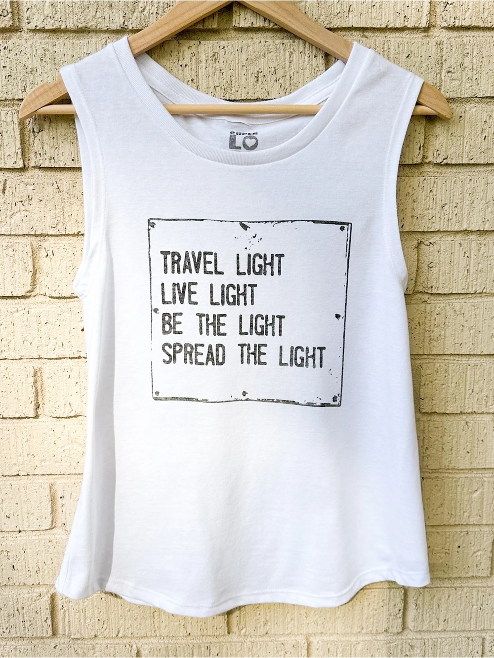 Women’s White Muscle Tee - Travel Light NWT Medium